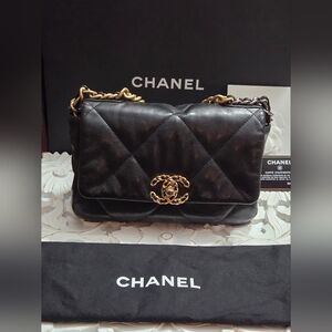 Authentic Chanel 19 Black Mixed Metal Flap Bag